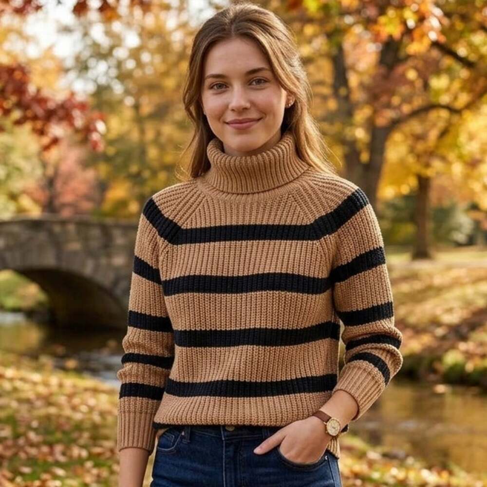 ALEX MILL Striped Cotton Cashmere Turtleneck Chunky Oversized Sweater Small